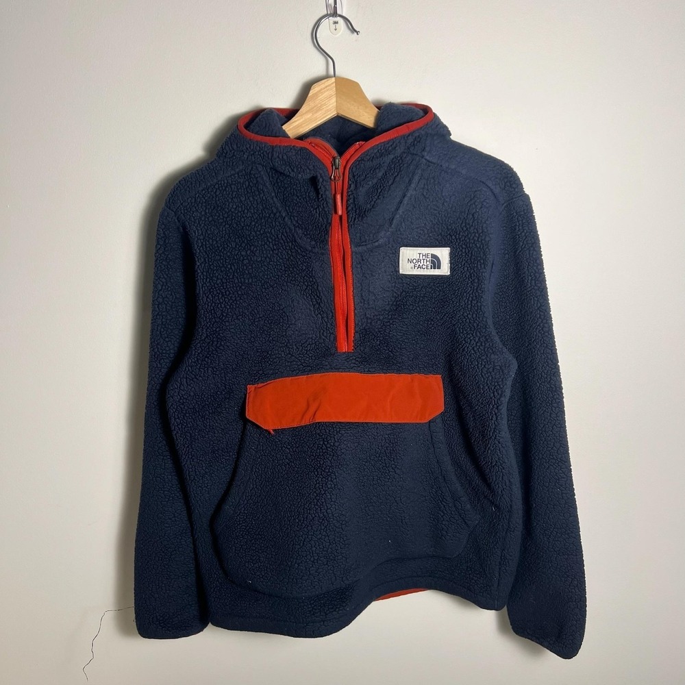The North Face Jacket Mens Small Blue Fleece Hooded 1/4 Zip Anorak Pullover
